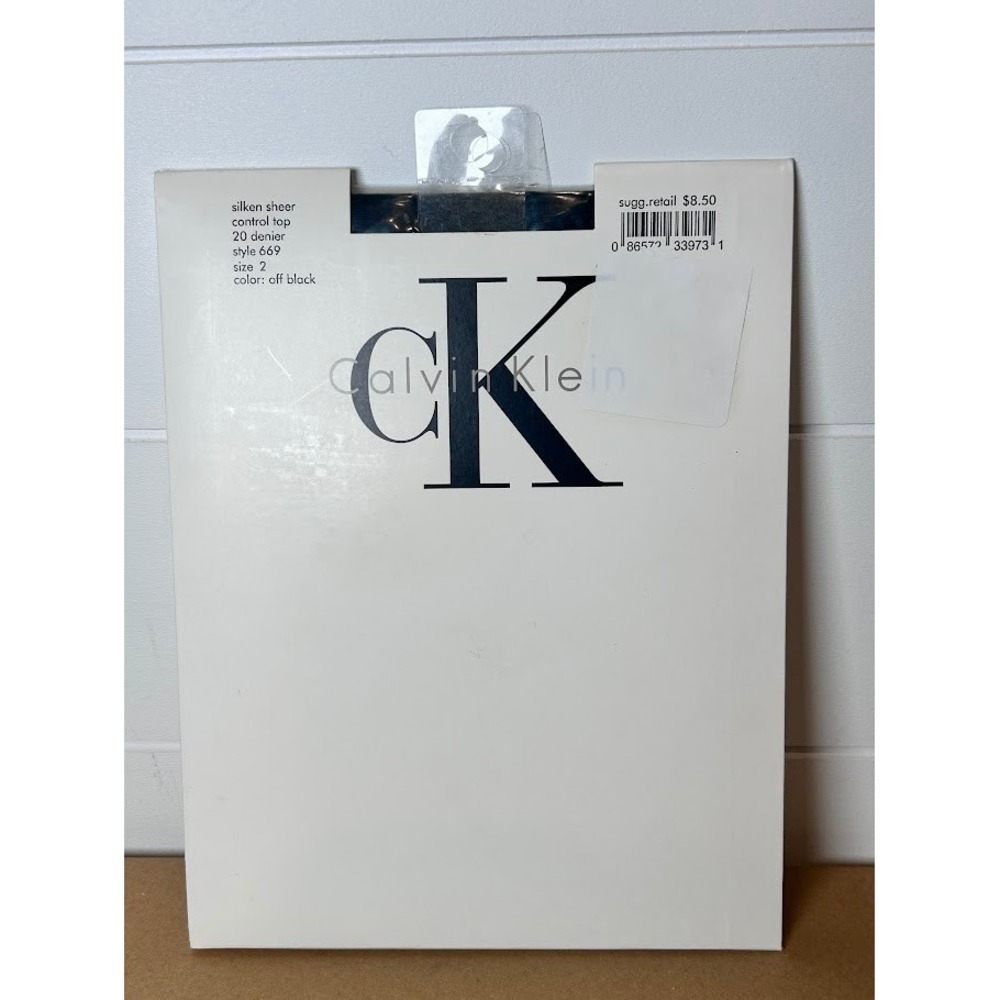 VTG 1992 Calvin Klein Silken Sheer Control Top Tights 20 Denier Off Black Size 2
